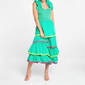 Alden Adair. Frida Ruffle Smocked Midi Dress.